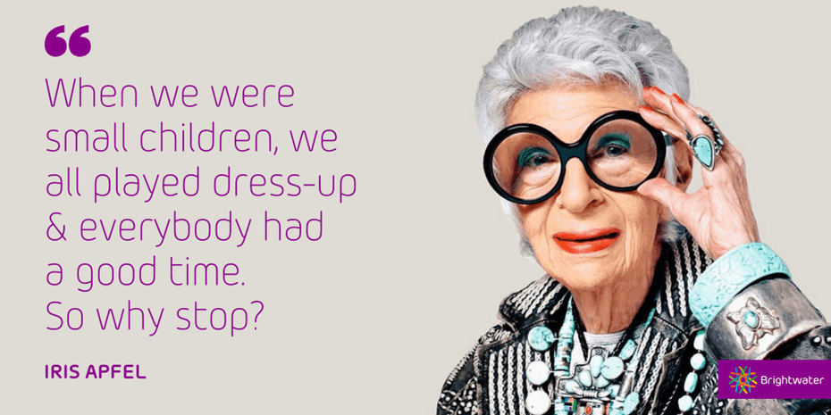 Iris Apfel quote with elderly lady wearing large glasses